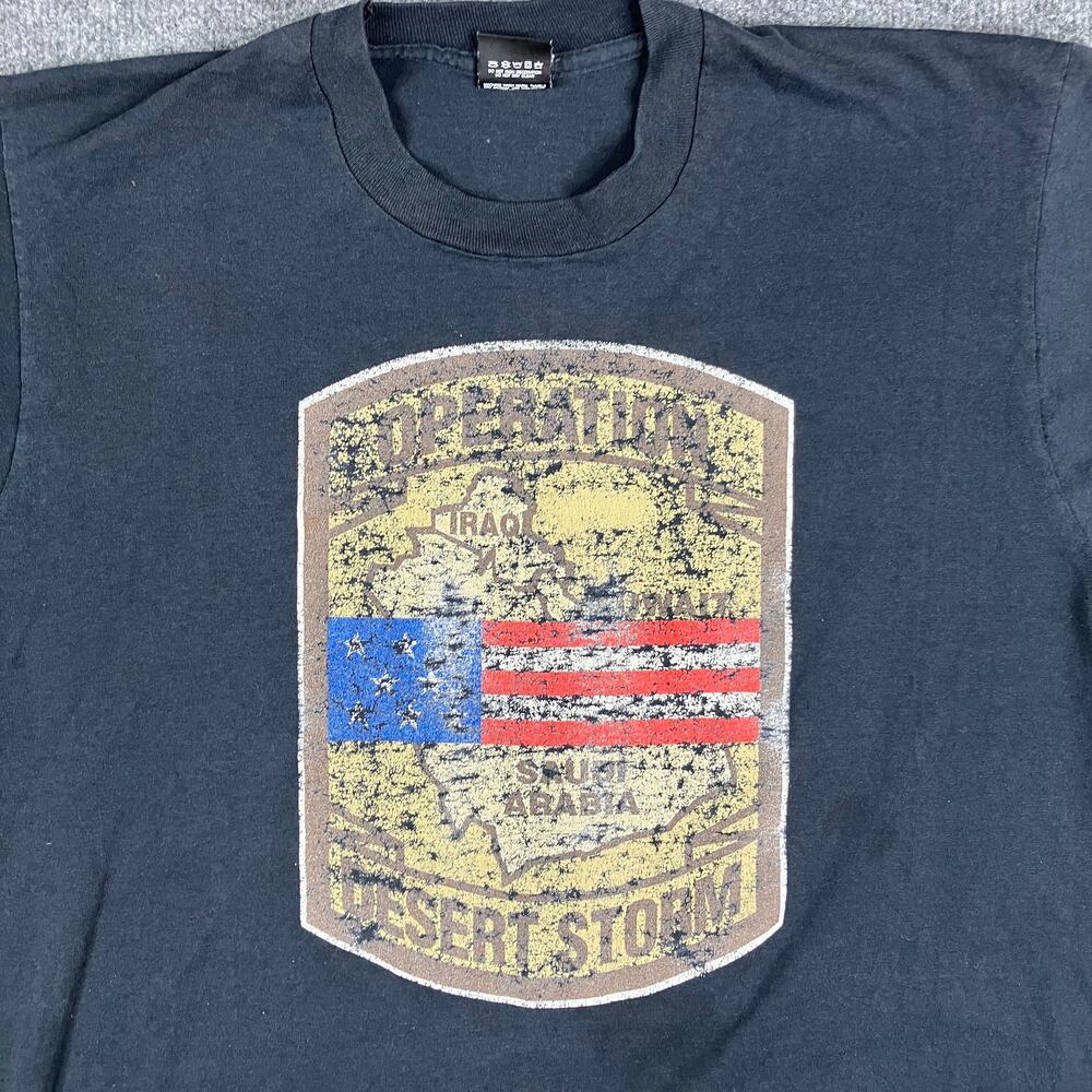 Screen‎ Stars T-Shirt Mens Size XL Black Desert Storm USA Military Graphic Tee